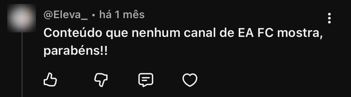 Comentário de @Eleva_ no YouTube: “Conteúdo que nenhum canal de EA FC mostra, parabéns!!”